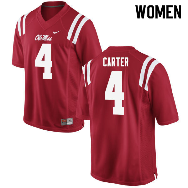 Jacob Carter Ole Miss Rebels NCAA Women's Red #4 Stitched Limited College Football Jersey VHC3258PL